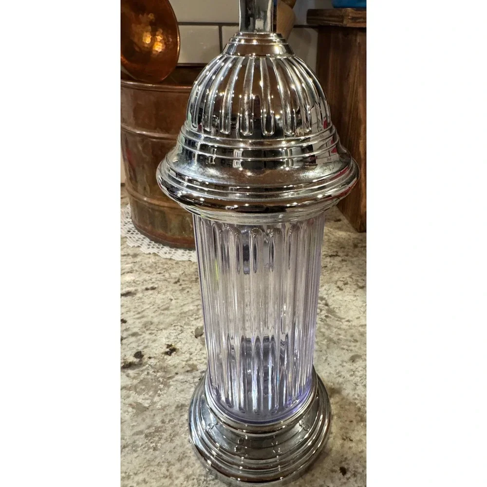 Vintage Style Fire Hydrant Cocktail Shaker Clear Ribbed Chrome Novelty Barware